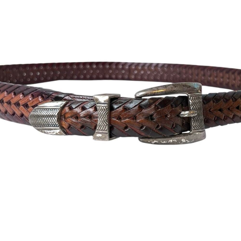 Vtg. ONYX By Brighton 2 Tone Braided Leather Belt with a Silver Buckle Size 38